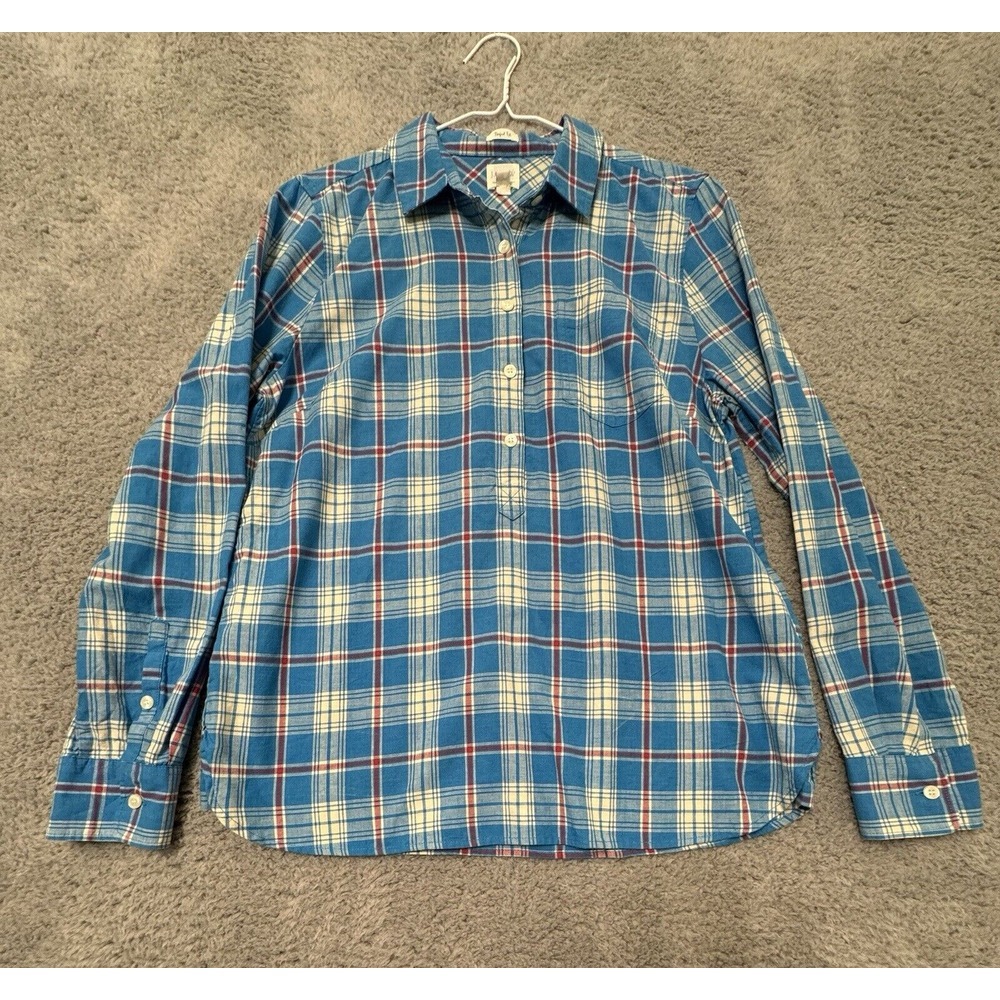 J.Crew‎ Women Perfect Fit Button Up Plaid Blouse L Tunic Capsule Versatile